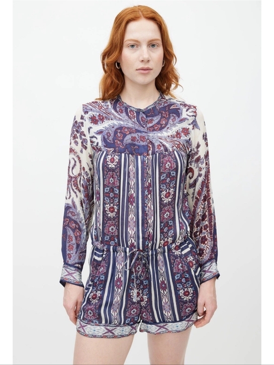 Isabel Marant Pants - Isabel Marant Etoile Tayler Paisley Playsuit Long Sleeve Lightweight Romper